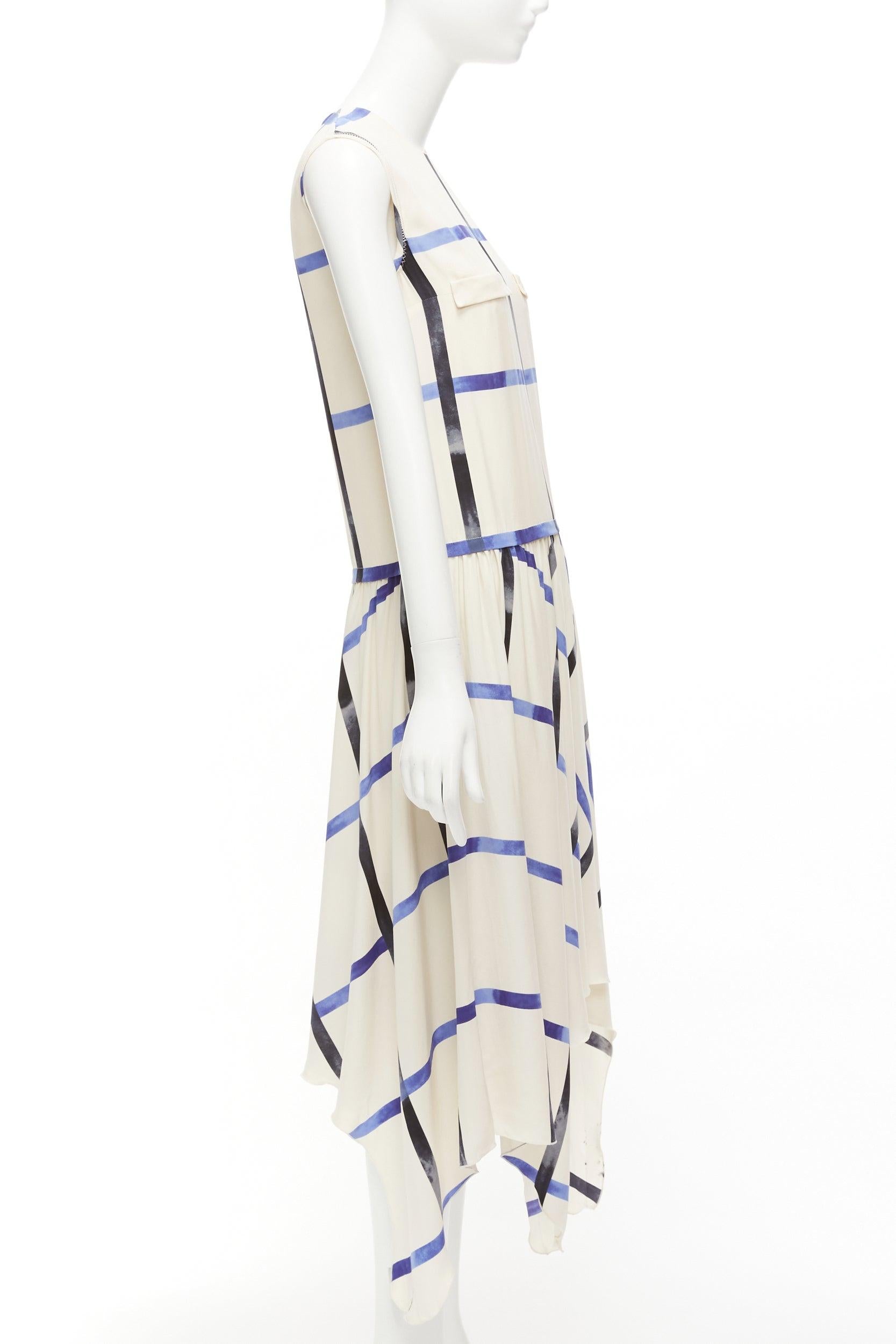 Women's CELINE Phoebe Philo 2014 Runway cream blue 100% silk bias cut dress For Sale
