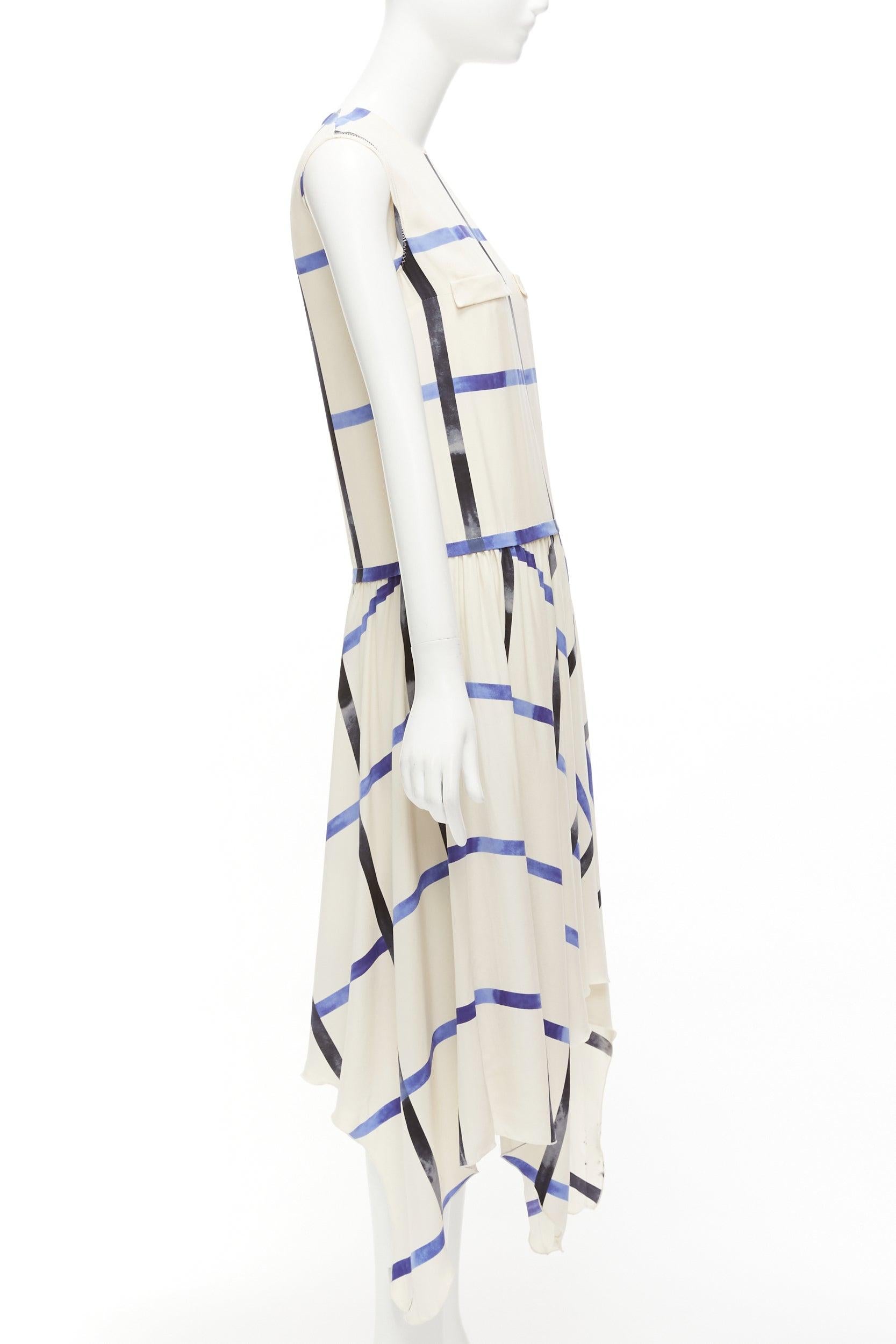 Women's CELINE Phoebe Philo 2014 Runway cream blue 100% silk bias cut dress