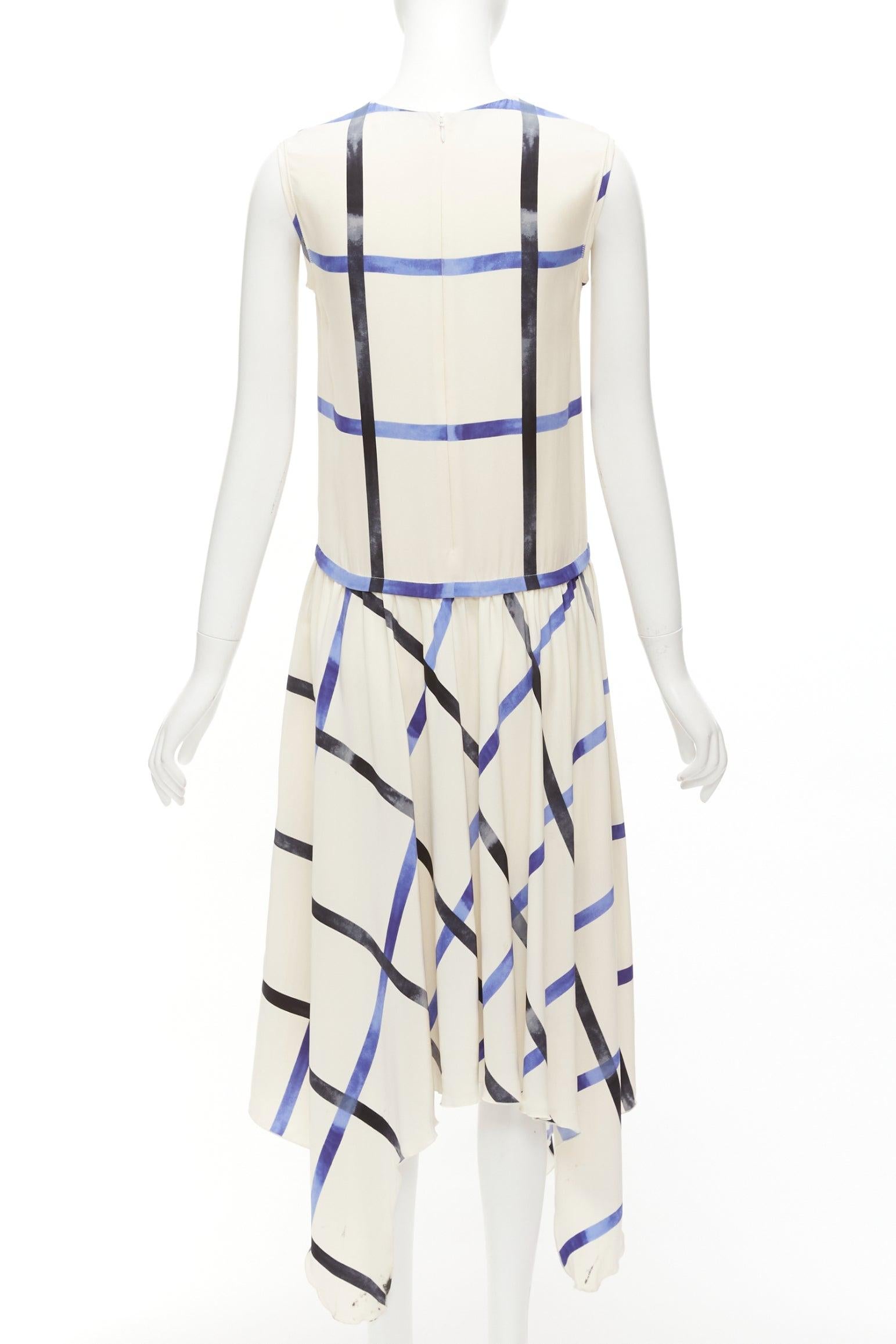 CELINE Phoebe Philo 2014 Runway cream blue 100% silk bias cut dress For Sale 1