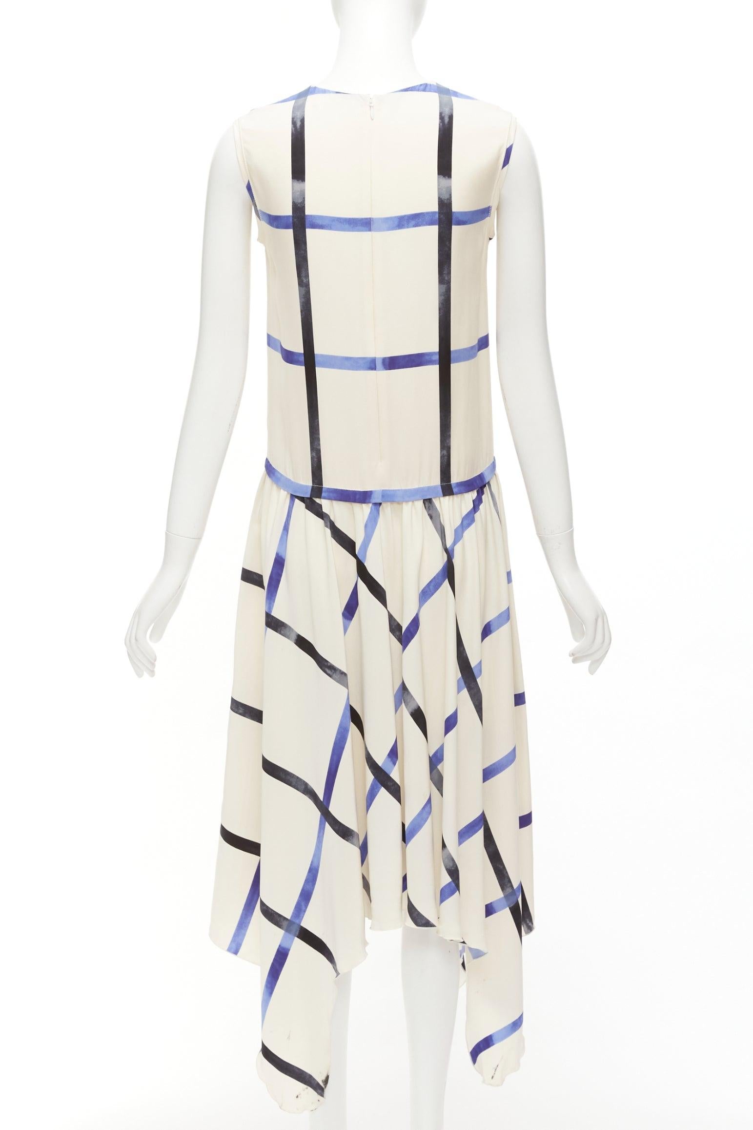 CELINE Phoebe Philo 2014 Runway cream blue 100% silk bias cut dress 1