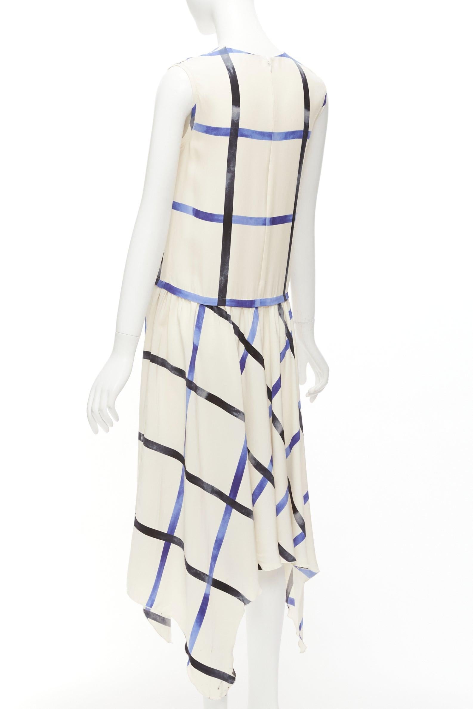 CELINE Phoebe Philo 2014 Runway cream blue 100% silk bias cut dress For Sale 2