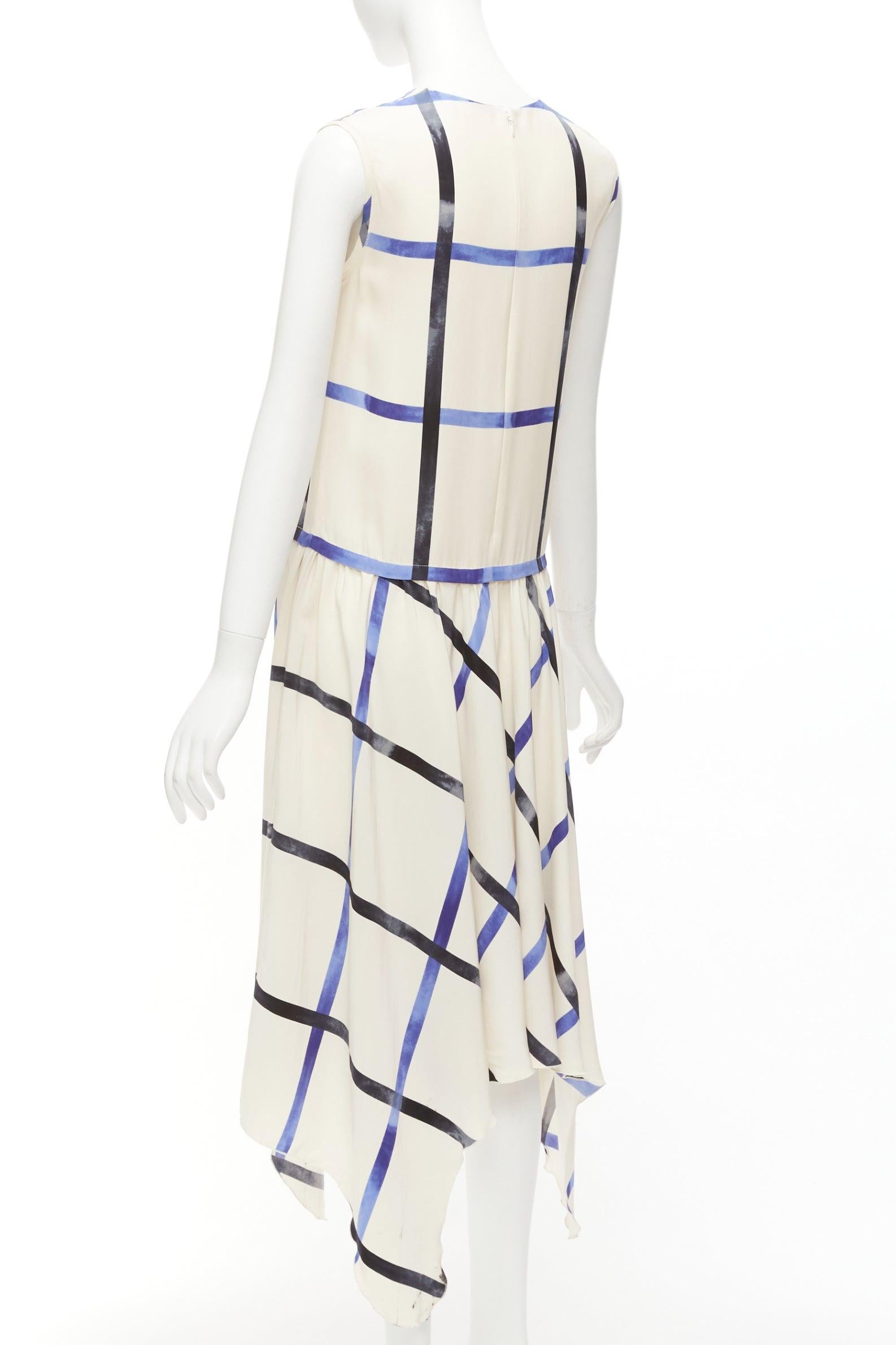 CELINE Phoebe Philo 2014 Runway cream blue 100% silk bias cut dress 2