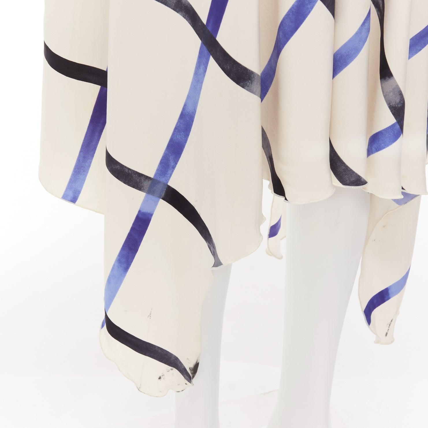 CELINE Phoebe Philo 2014 Runway cream blue 100% silk bias cut dress For Sale 4
