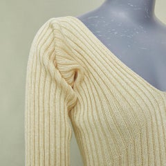 CELINE Phoebe Philo Défilé 2015 : robe longue à épaules dénudées en maille côtelée beige crème
