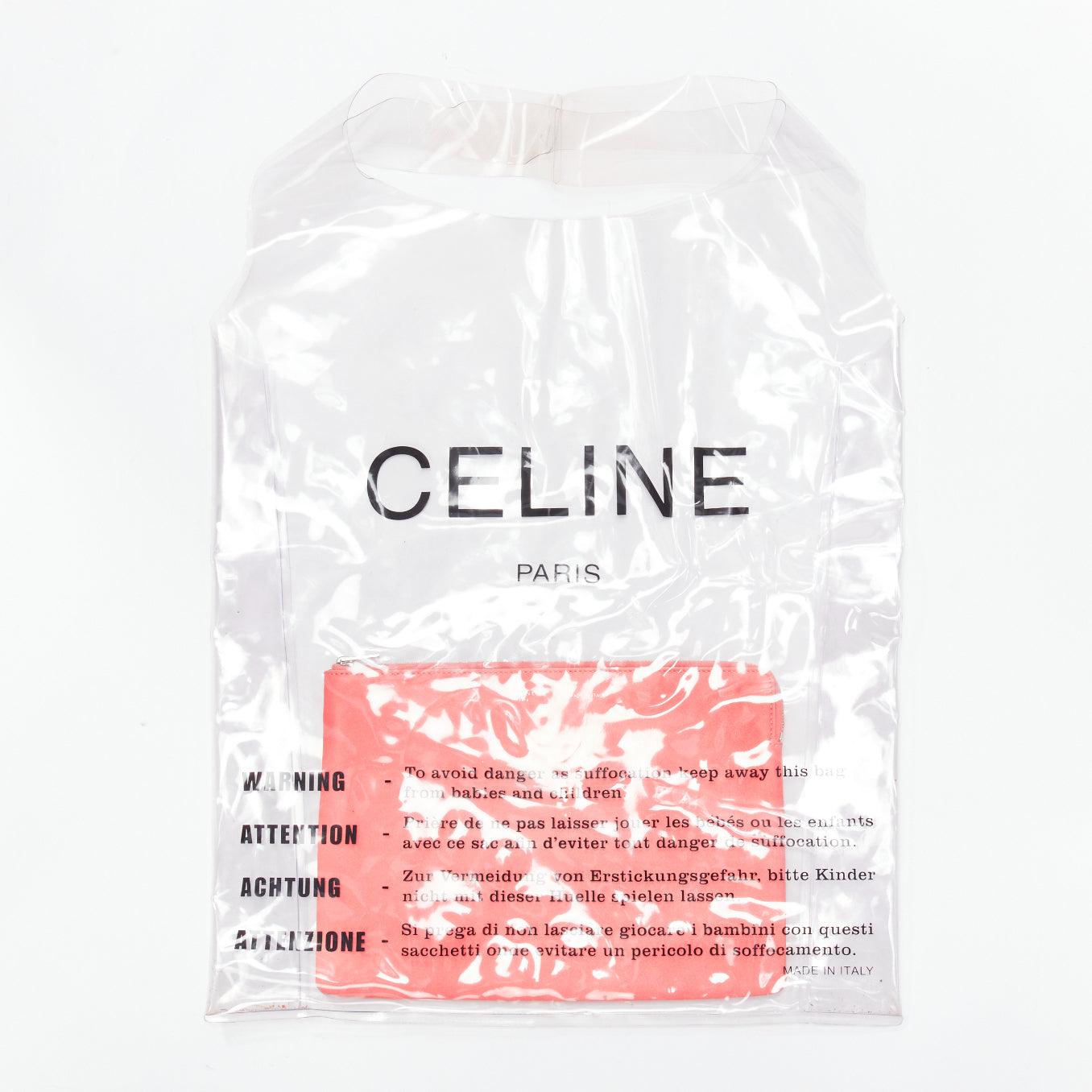 CELINE Phoebe Philo 2018 clear PVC logo pink leather pouch tote bag In Good Condition In Hong Kong, NT