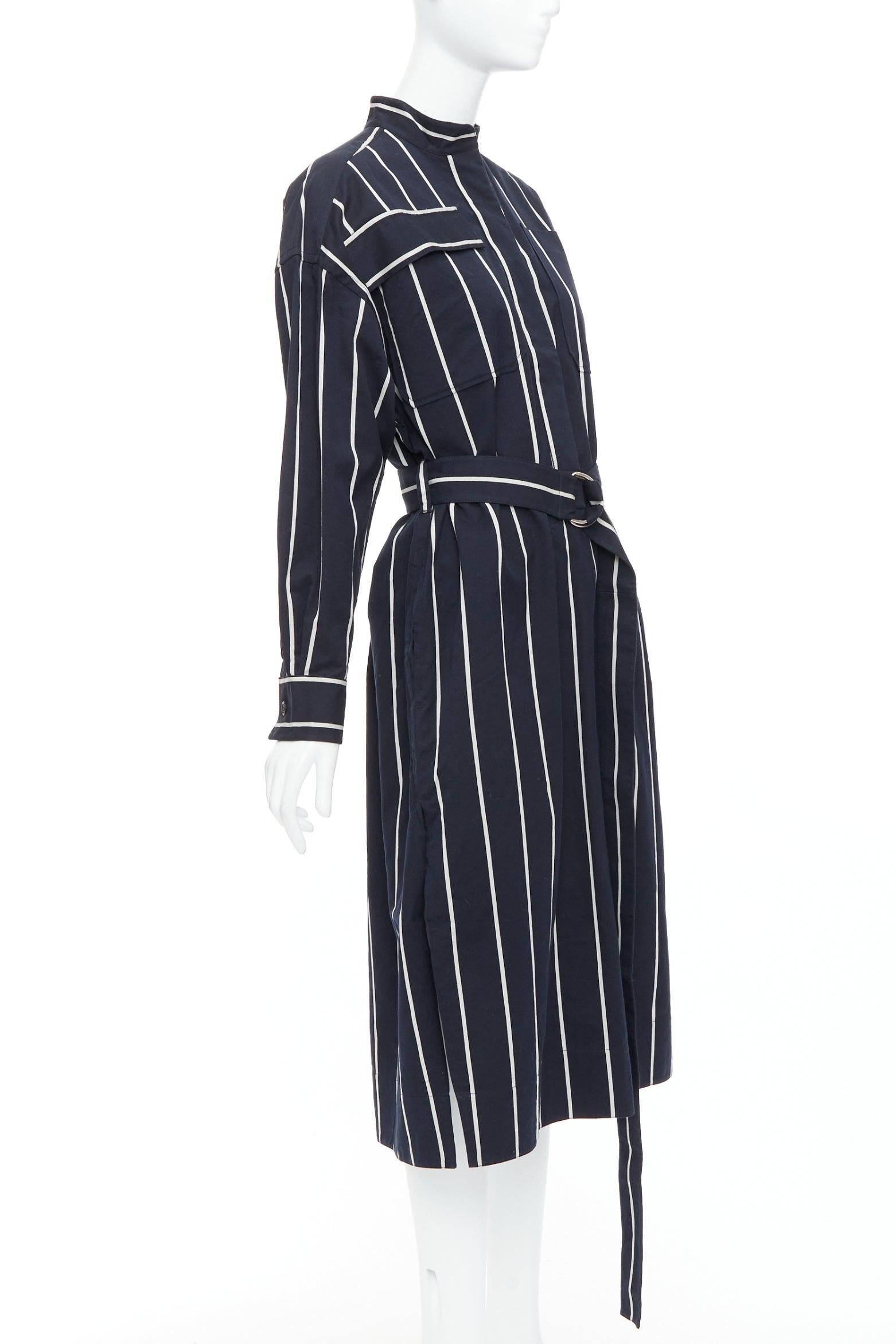 Black CELINE Phoebe Philo 2018 Runway black vertical stripe belted dress FR34 XS For Sale