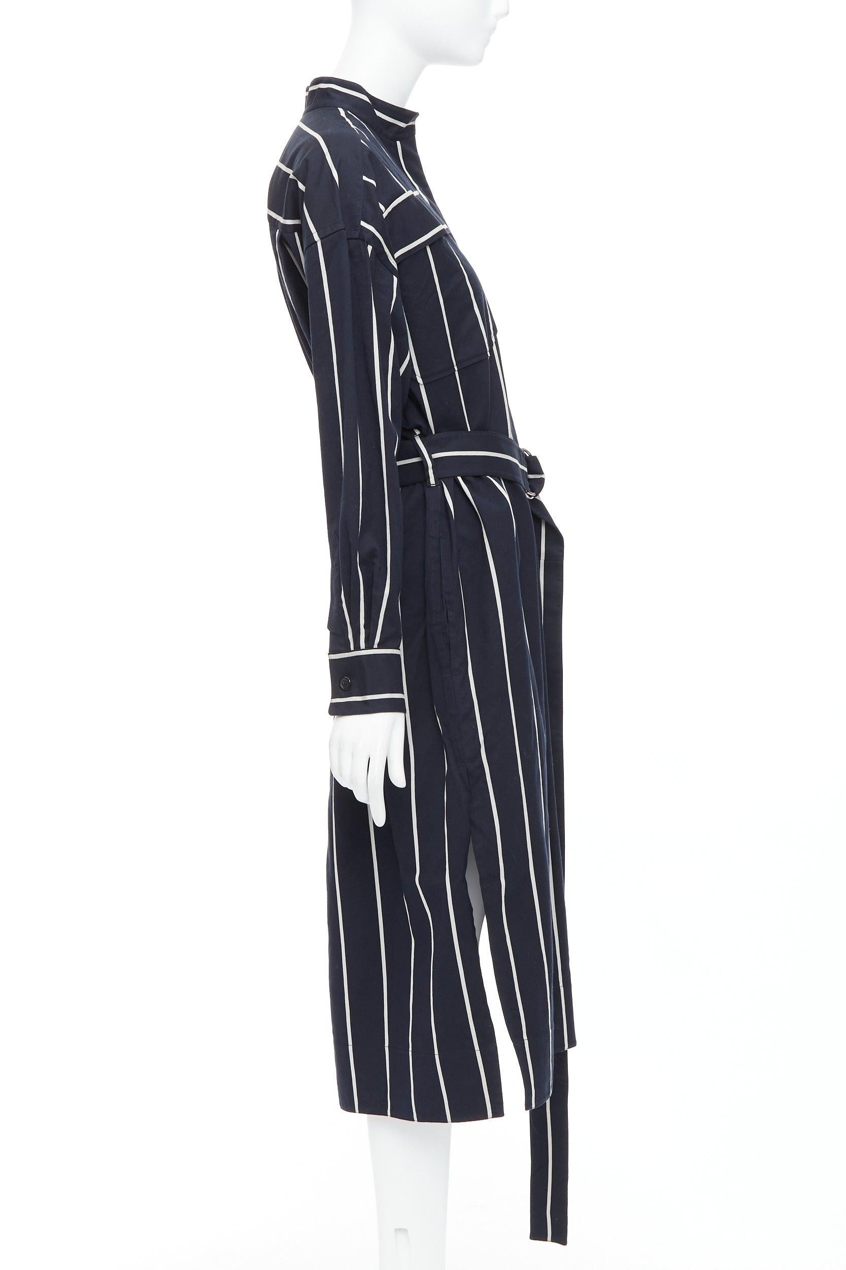 CELINE Phoebe Philo 2018 Runway black vertical stripe belted dress FR34 XS In New Condition For Sale In Hong Kong, NT