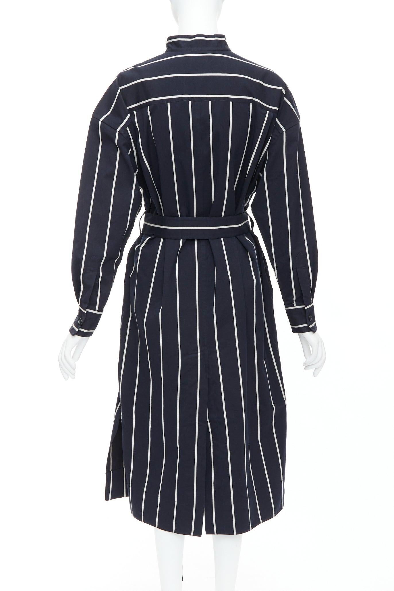 Women's CELINE Phoebe Philo 2018 Runway black vertical stripe belted dress FR34 XS For Sale