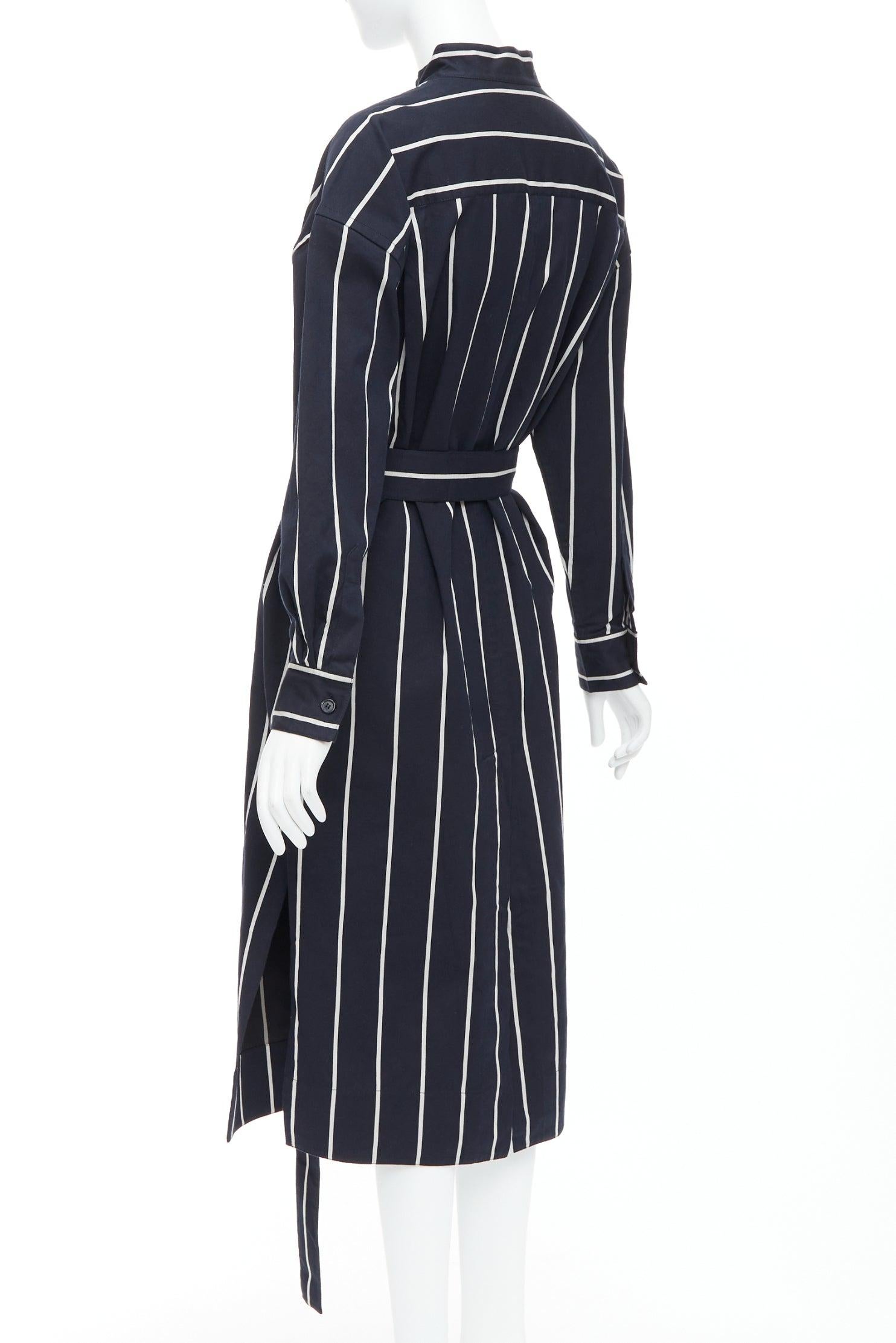CELINE Phoebe Philo 2018 Runway black vertical stripe belted dress FR34 XS For Sale 1