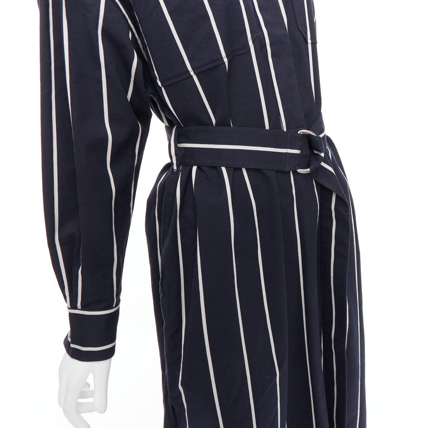 CELINE Phoebe Philo 2018 Runway black vertical stripe belted dress FR34 XS For Sale 2