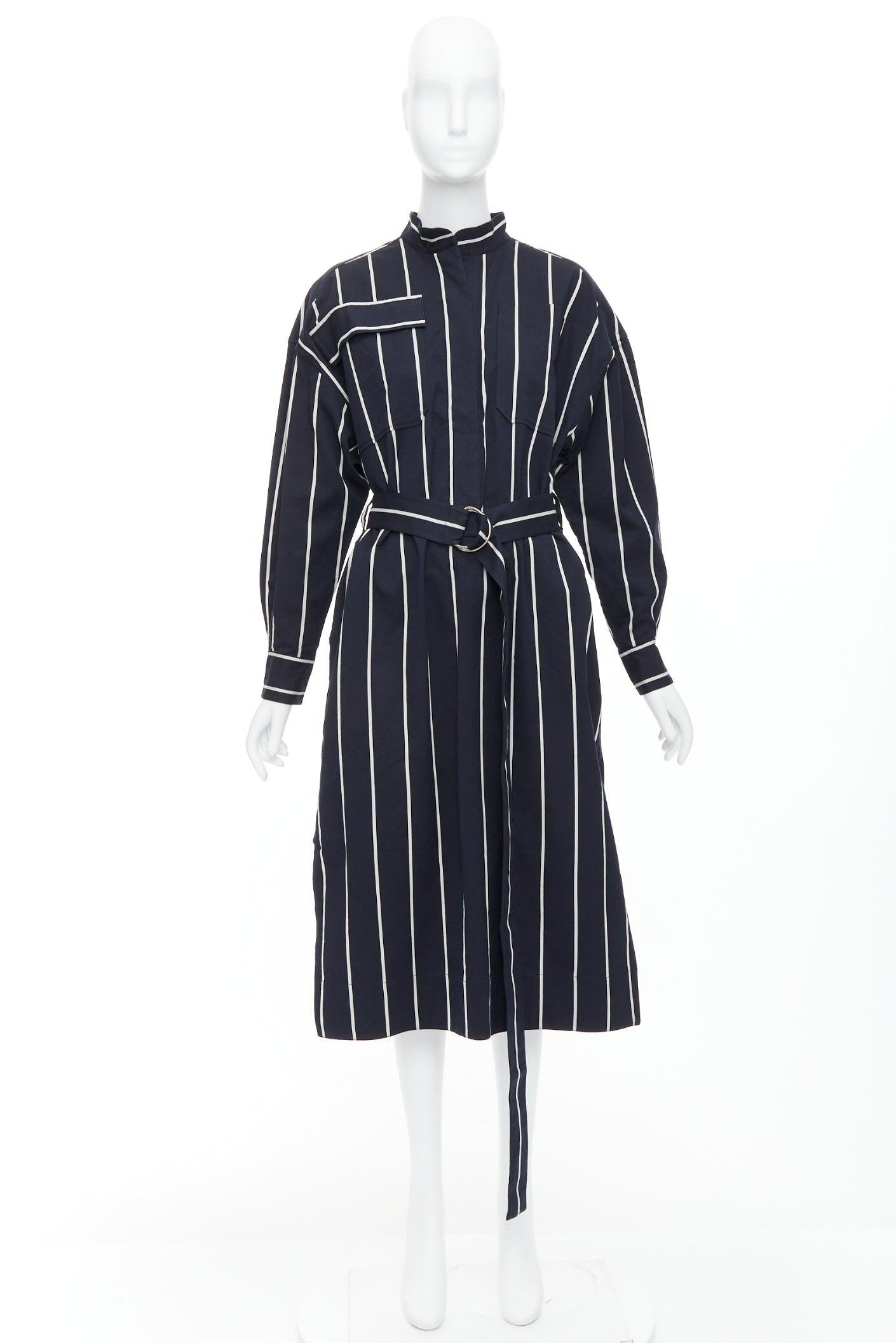 CELINE Phoebe Philo 2018 Runway black vertical stripe belted dress FR34 XS For Sale 4