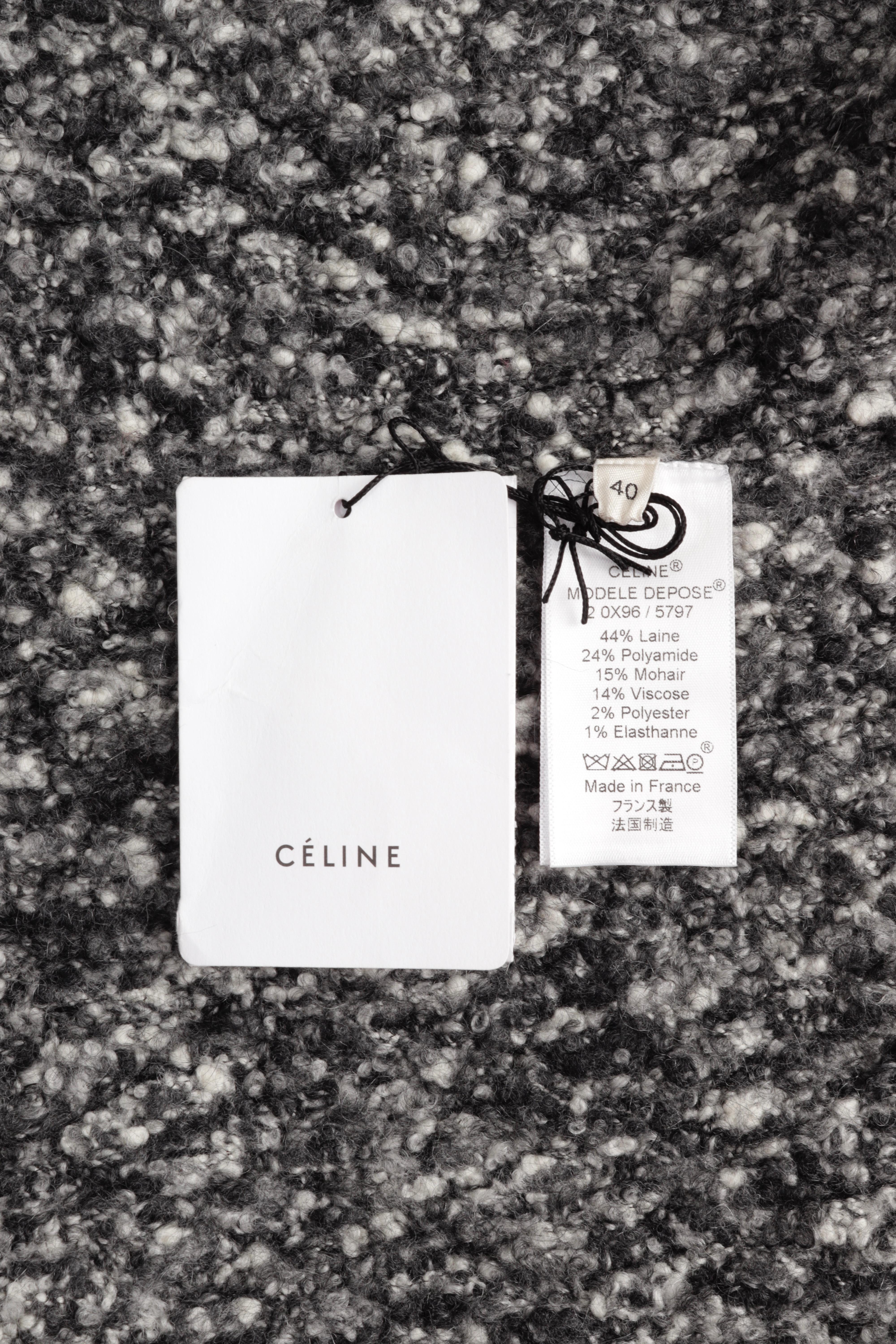 Celine Phoebe Philo A/I 2014: Top a portafoglio in maglia boucle in lana bianca e nera in vendita 4