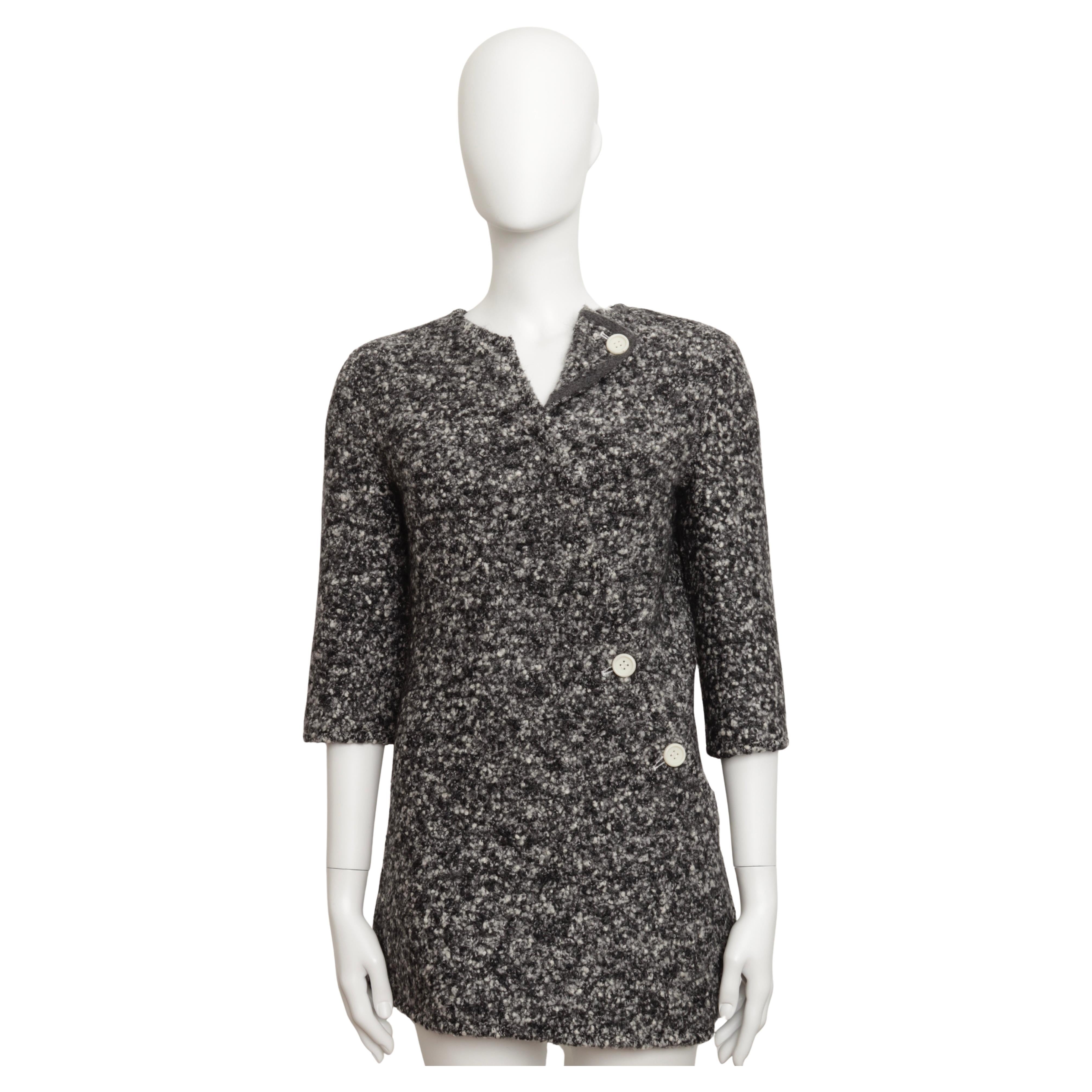 Celine Phoebe Philo A/W 2014 Runway Boucle Knit Wrap Top in Black White Wool