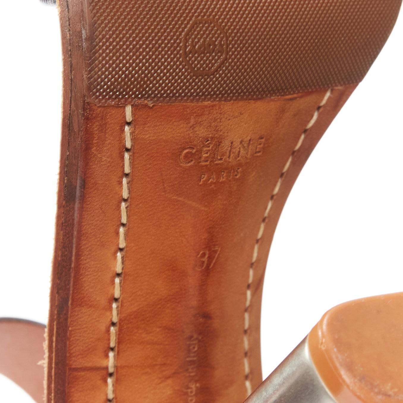 CELINE Phoebe Philo Bam Bam black open toe silver metal block heel sandal EU37 For Sale 6