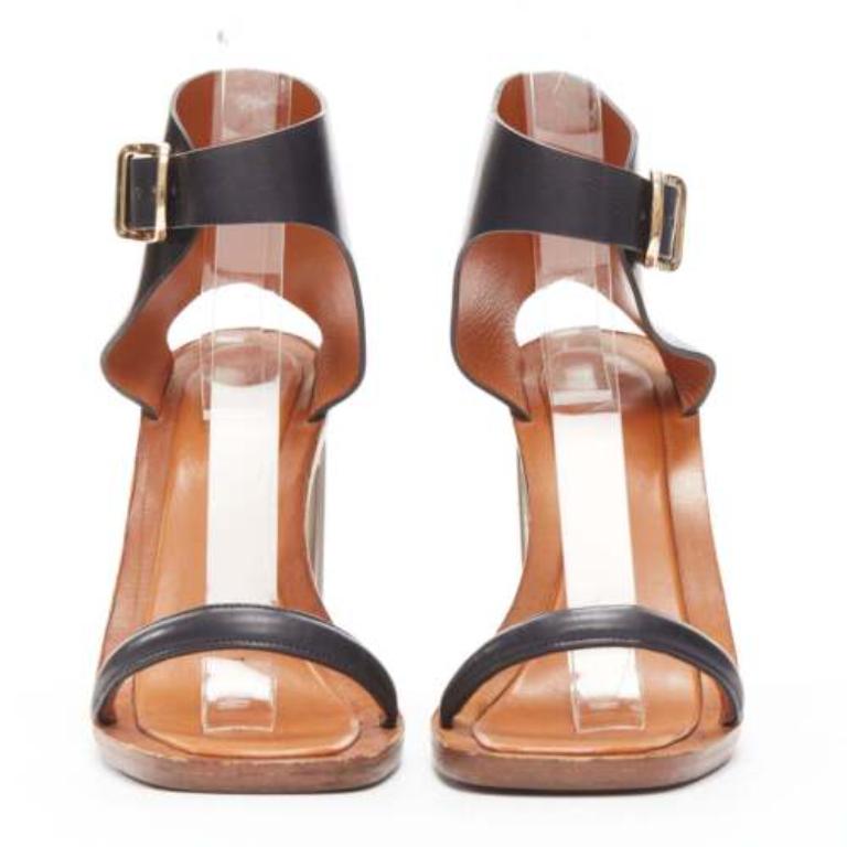 Marrone Celine Phoebe Philo Bam Bam nero open toe argento tacco a blocco EU37 in vendita