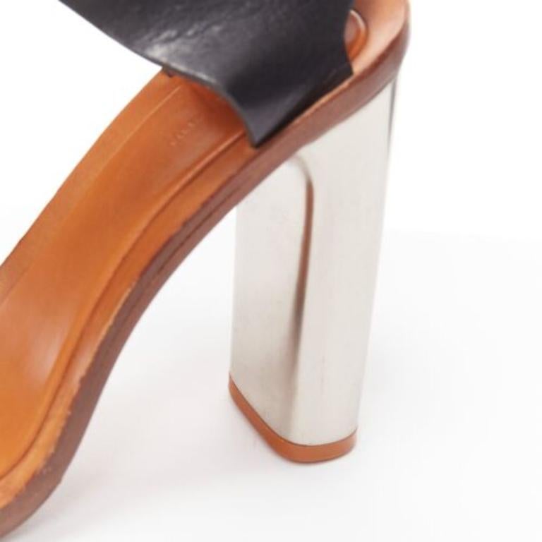 Celine Phoebe Philo Bam Bam nero open toe argento tacco a blocco EU37 in vendita 3