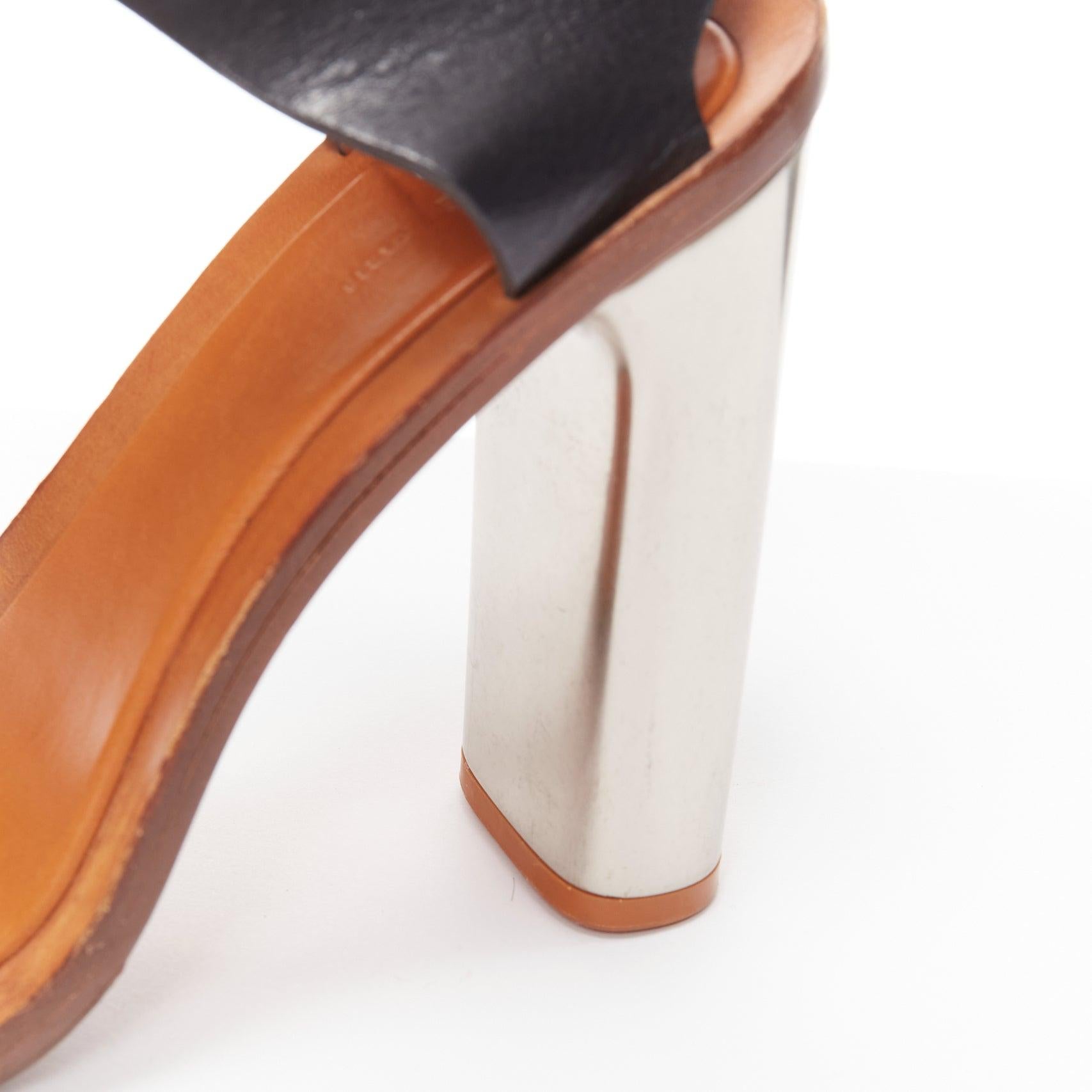 CELINE Phoebe Philo Bam Bam black open toe silver metal block heel sandal EU37 For Sale 4