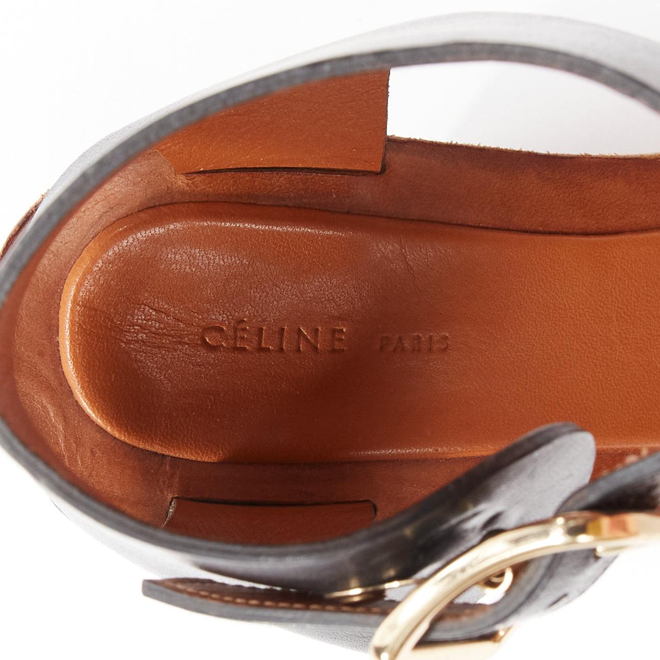 CELINE Phoebe Philo Bam Bam black open toe silver metal block heel sandal EU37 For Sale 5