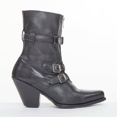 CELINE Phoebe Philo Berlin leather triple buckle front zip western biker boots
