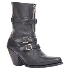 CELINE Phoebe Philo Berlin leather triple buckle front zip western biker boots