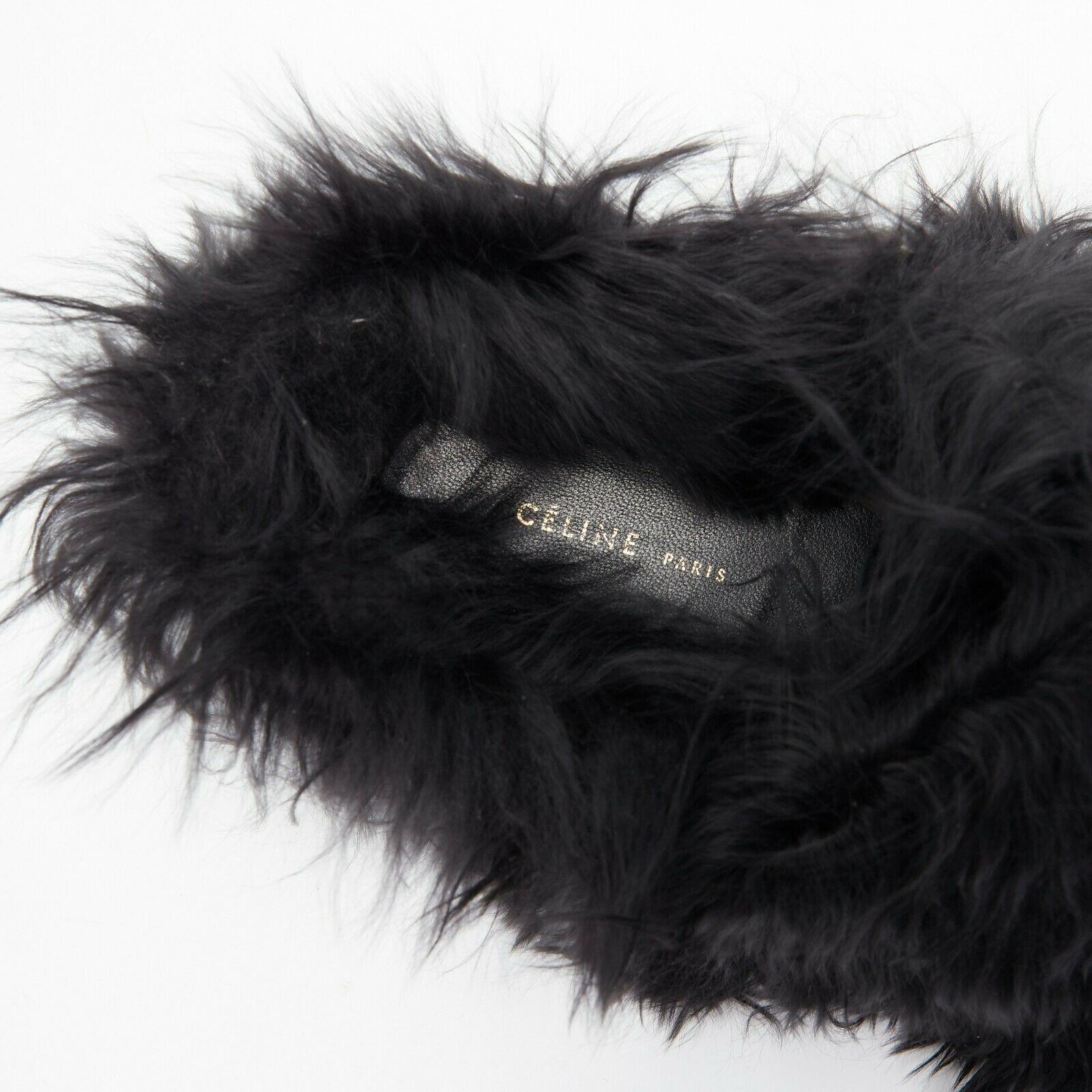 CELINE PHOEBE PHILO black alpaca long fur slip on mule clog slippers EU37 2