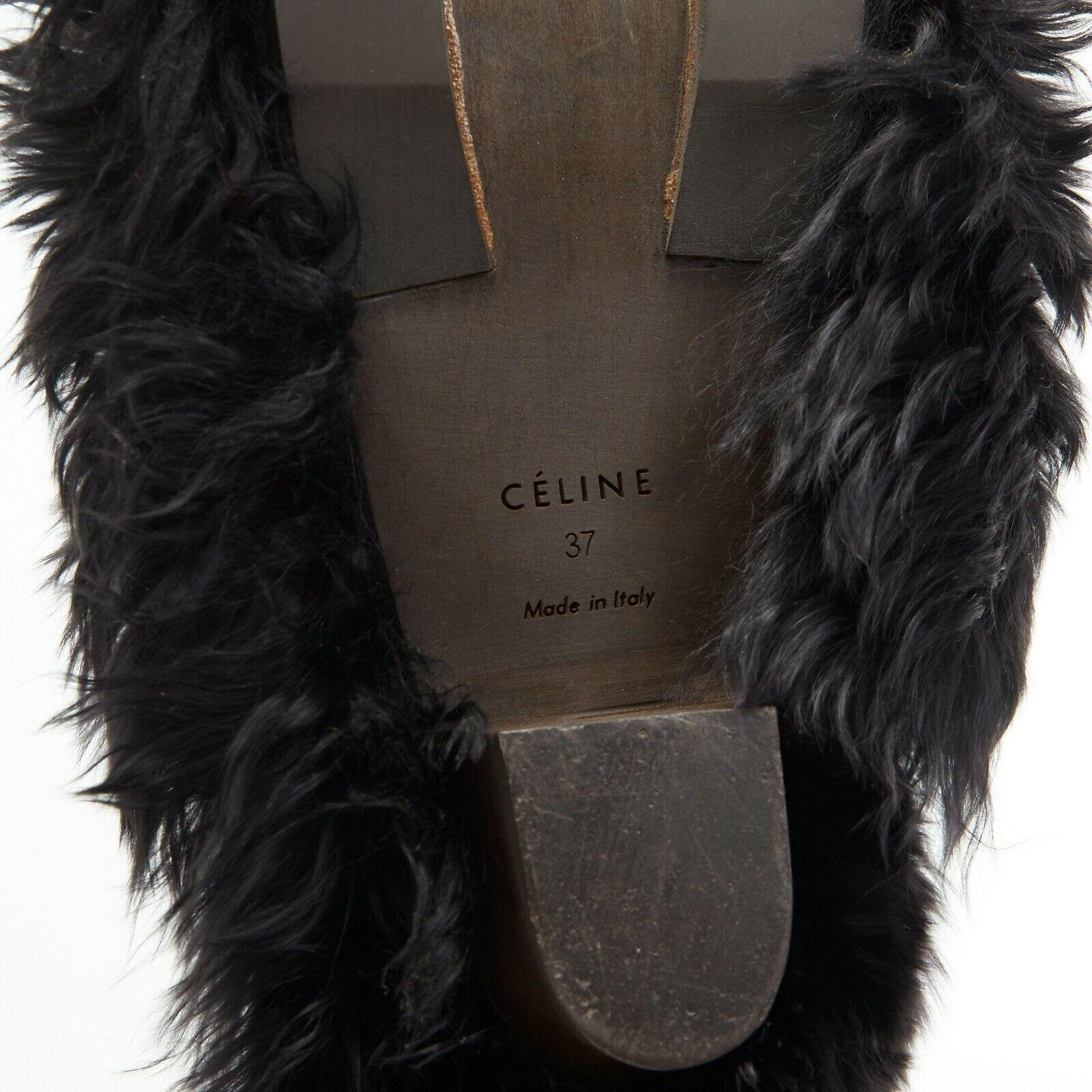 CELINE PHOEBE PHILO black alpaca long fur slip on mule clog slippers EU37 3