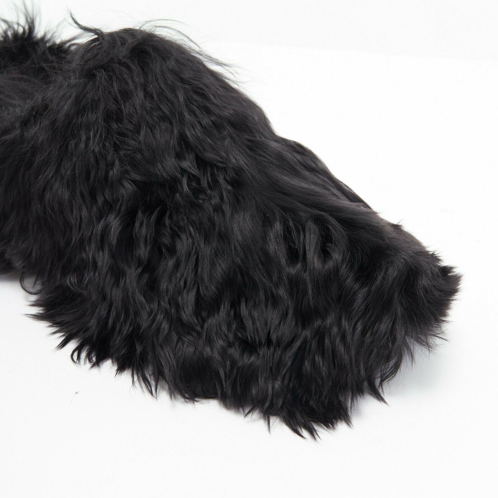 Women's CELINE PHOEBE PHILO black alpaca long fur slip on mule clog slippers EU37