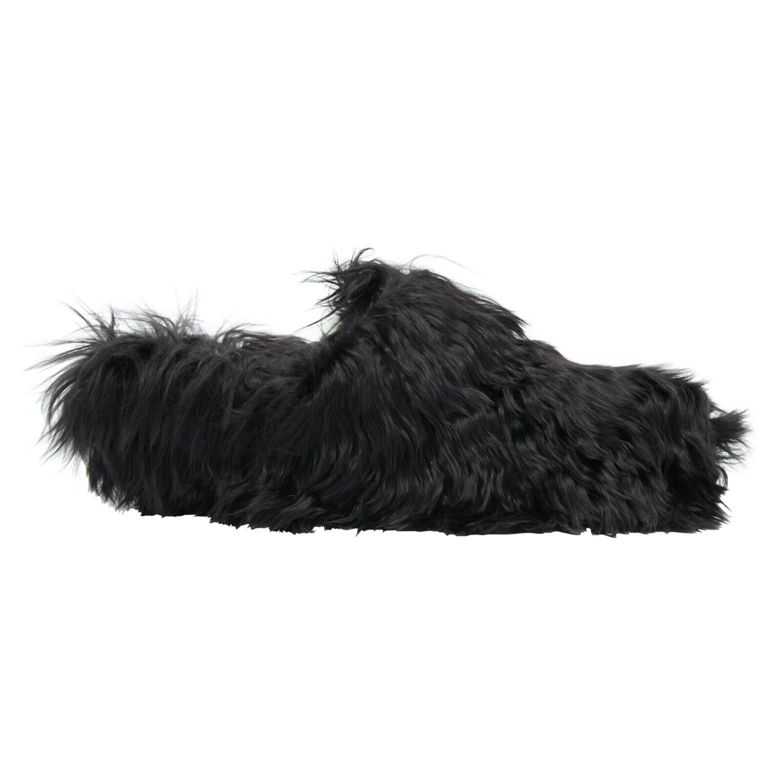 CELINE PHOEBE PHILO black alpaca long fur slip on mule clog slippers