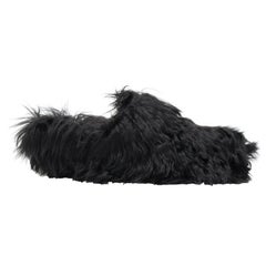 CELINE PHOEBE PHILO black alpaca long fur slip on mule clog slippers EU37