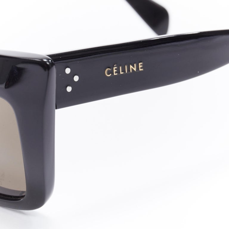 CELINE PHOEBE PHILO black angular thick frame grey lens sunglasses at