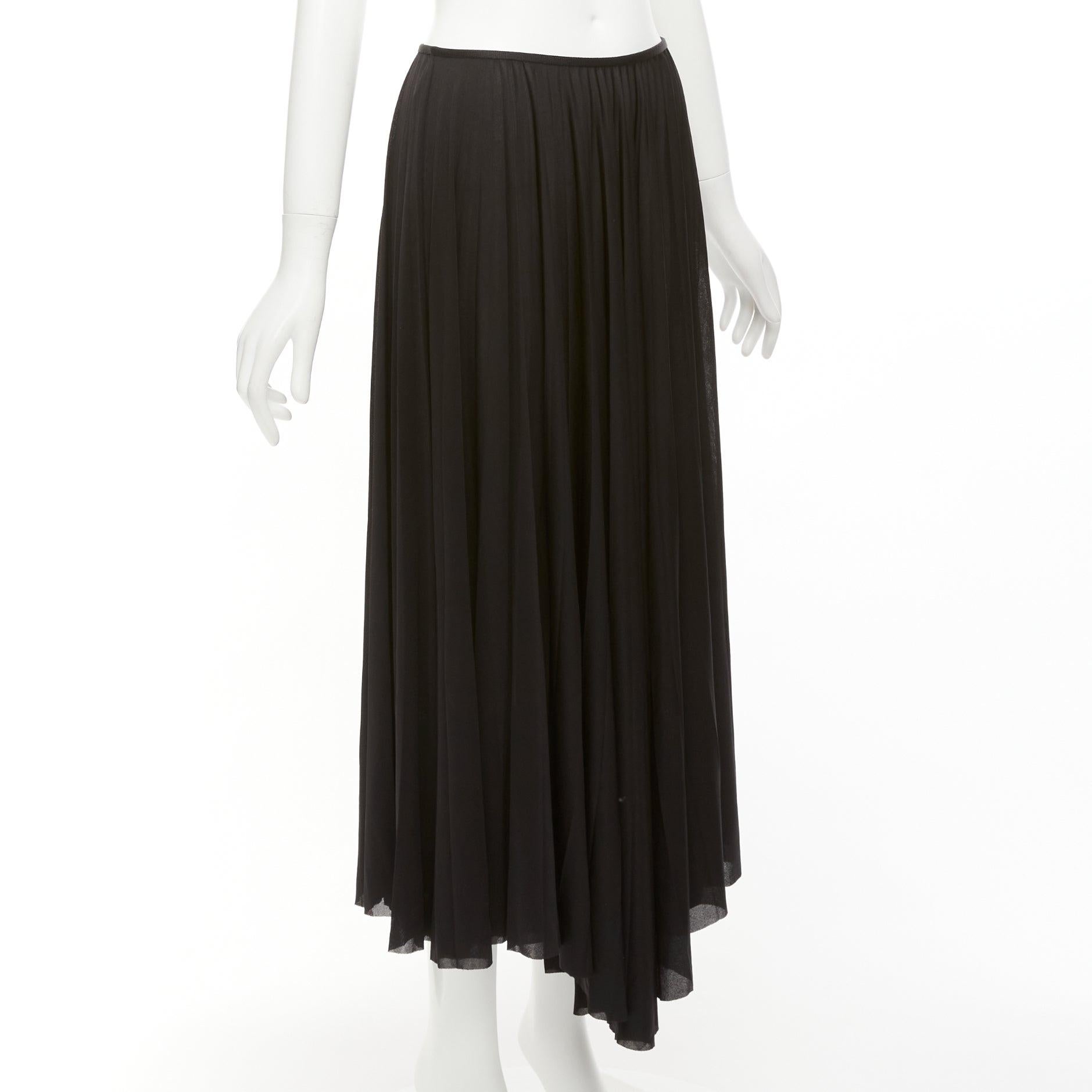 CELINE Phoebe Philo black bias cut mesh pleated high low hem midi skirt FR36 S In Excellent Condition For Sale In Hong Kong, NT