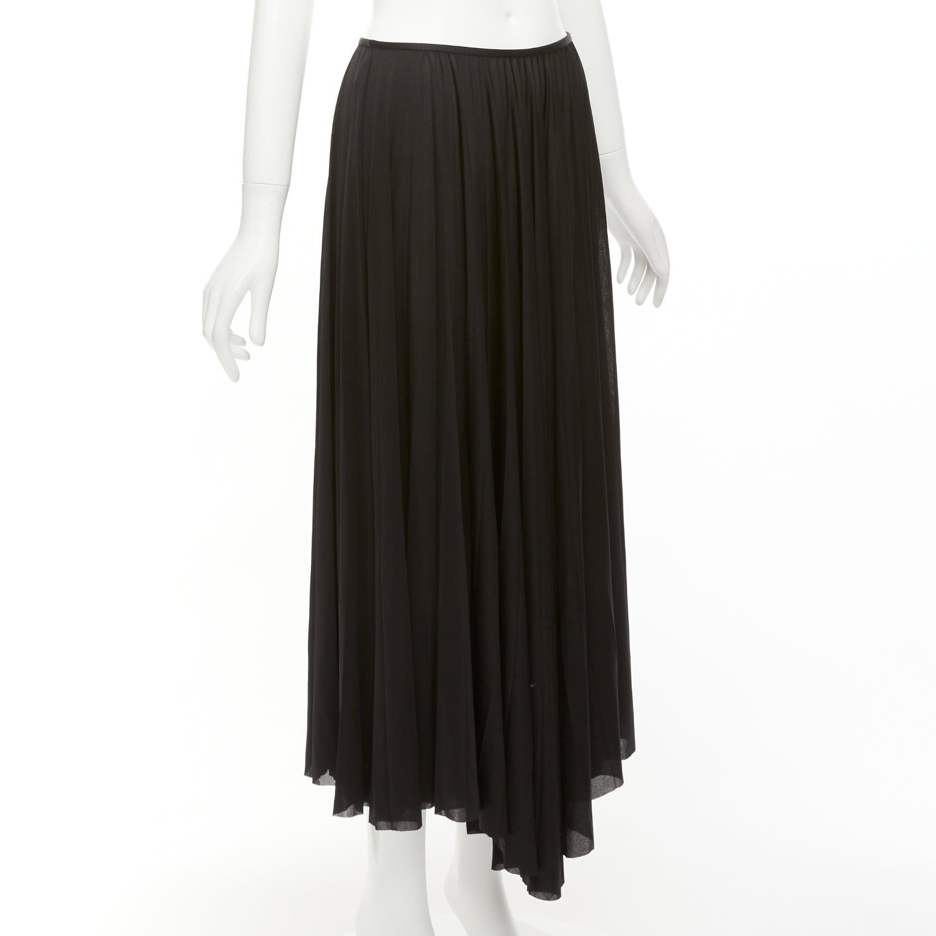 CELINE Phoebe Philo black bias cut mesh pleated high low hem midi skirt FR36 S Negro en venta