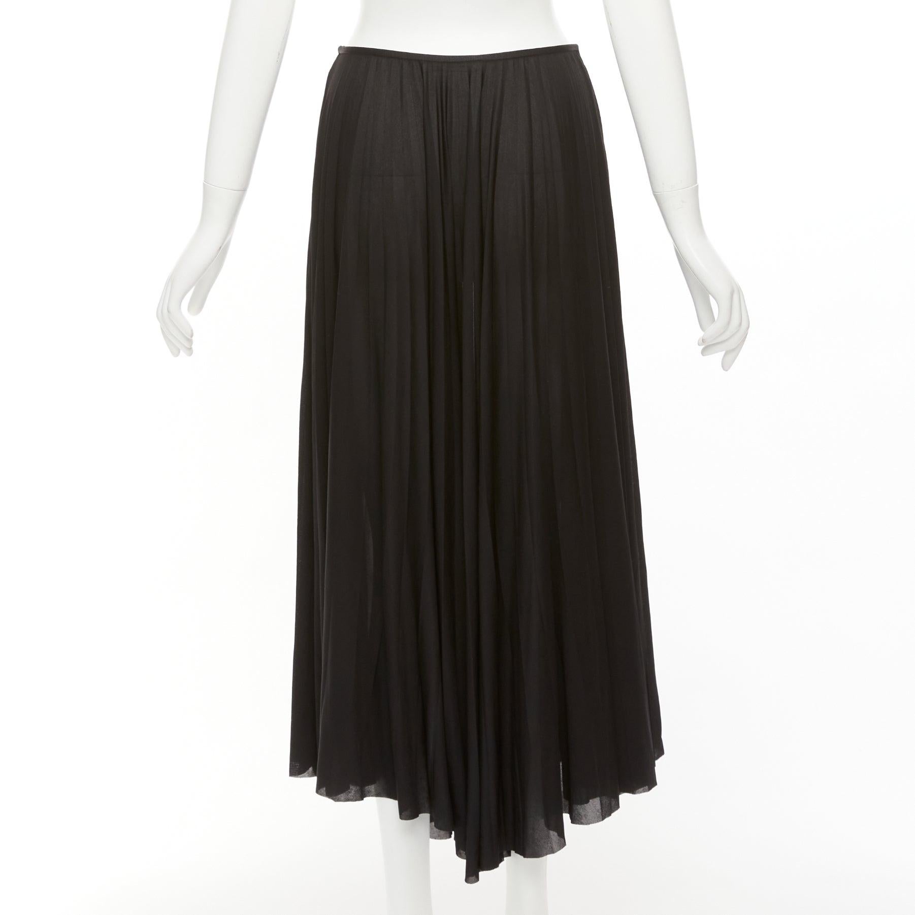 CELINE Phoebe Philo black bias cut mesh pleated high low hem midi skirt FR36 S For Sale 1
