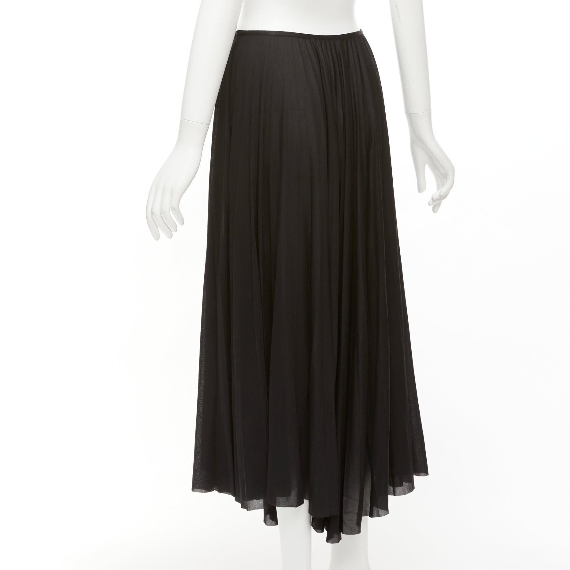 CELINE Phoebe Philo black bias cut mesh pleated high low hem midi skirt FR36 S For Sale 2