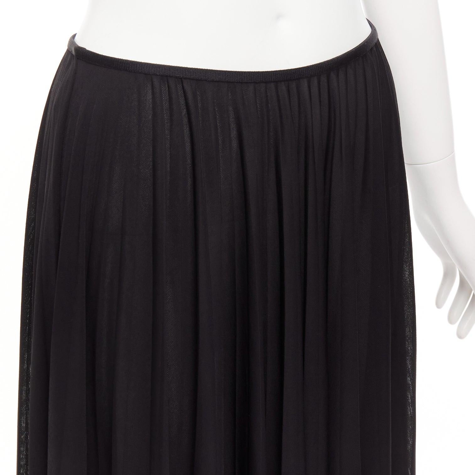 CELINE Phoebe Philo black bias cut mesh pleated high low hem midi skirt FR36 S en venta 2
