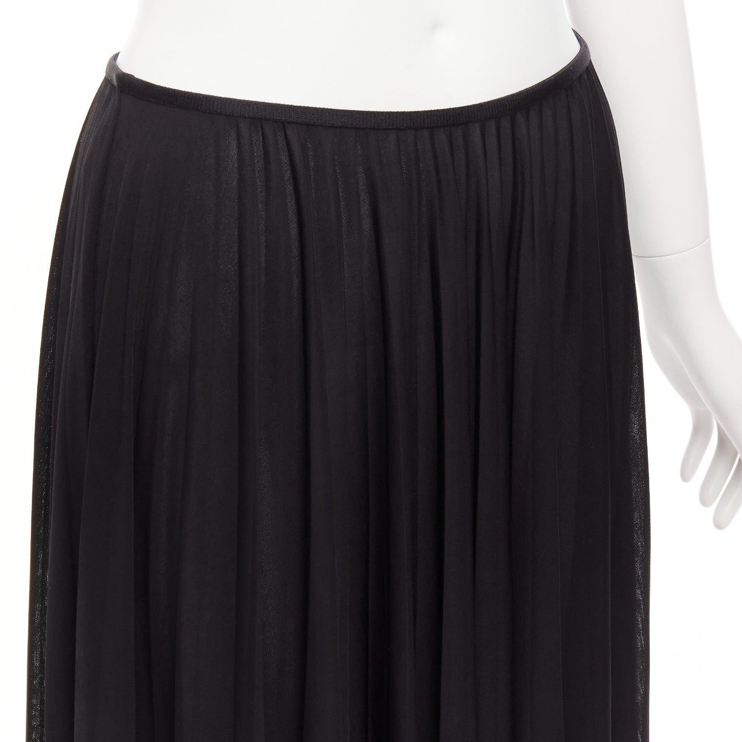 CELINE Phoebe Philo black bias cut mesh pleated high low hem midi skirt FR36 S For Sale 3