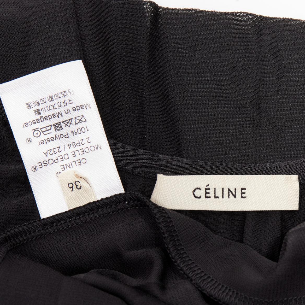 CELINE Phoebe Philo black bias cut mesh pleated high low hem midi skirt FR36 S For Sale 4
