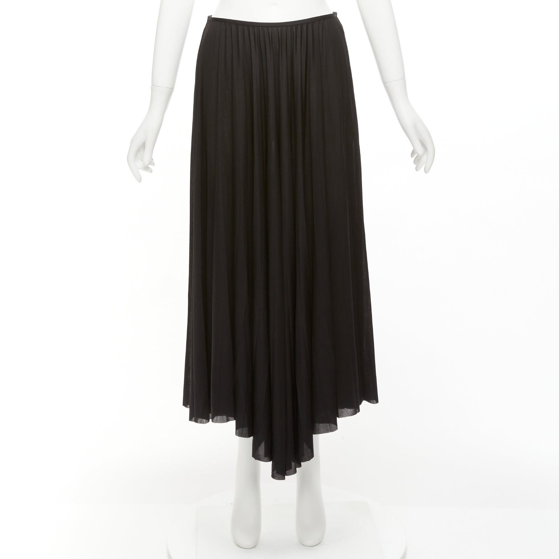CELINE Phoebe Philo black bias cut mesh pleated high low hem midi skirt FR36 S For Sale 5