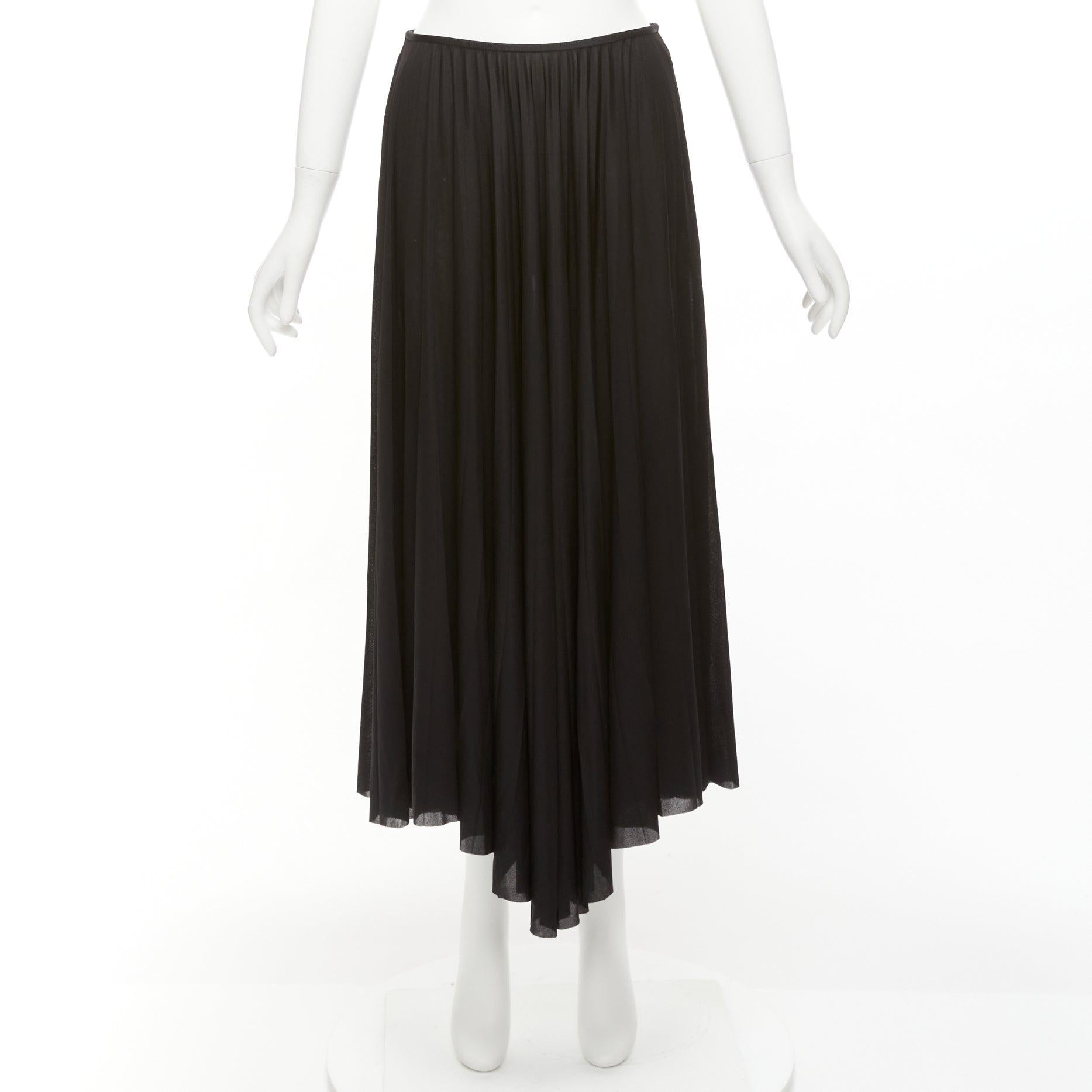 CELINE Phoebe Philo black bias cut mesh pleated high low hem midi skirt FR36 S en venta 4