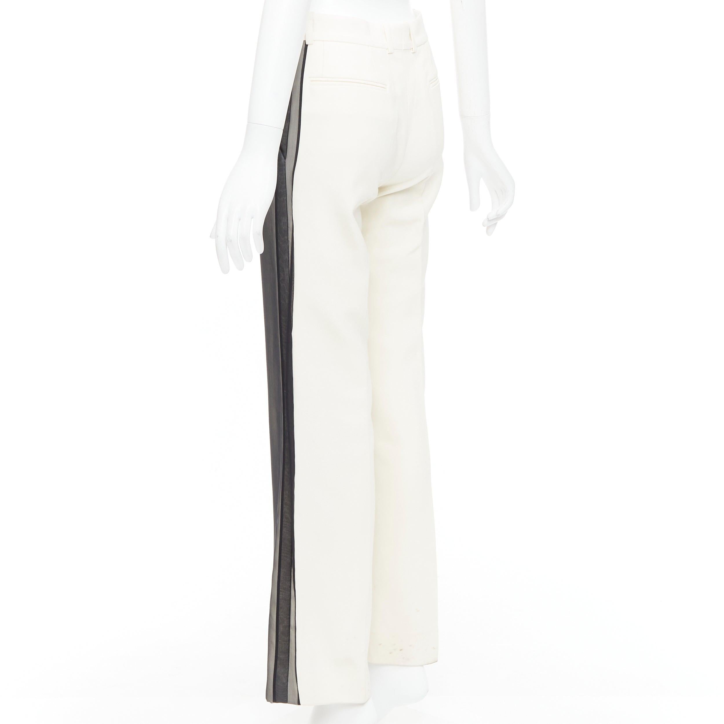 Black CELINE Phoebe Philo black cream sheer silk overlay wide pants FR34 XS