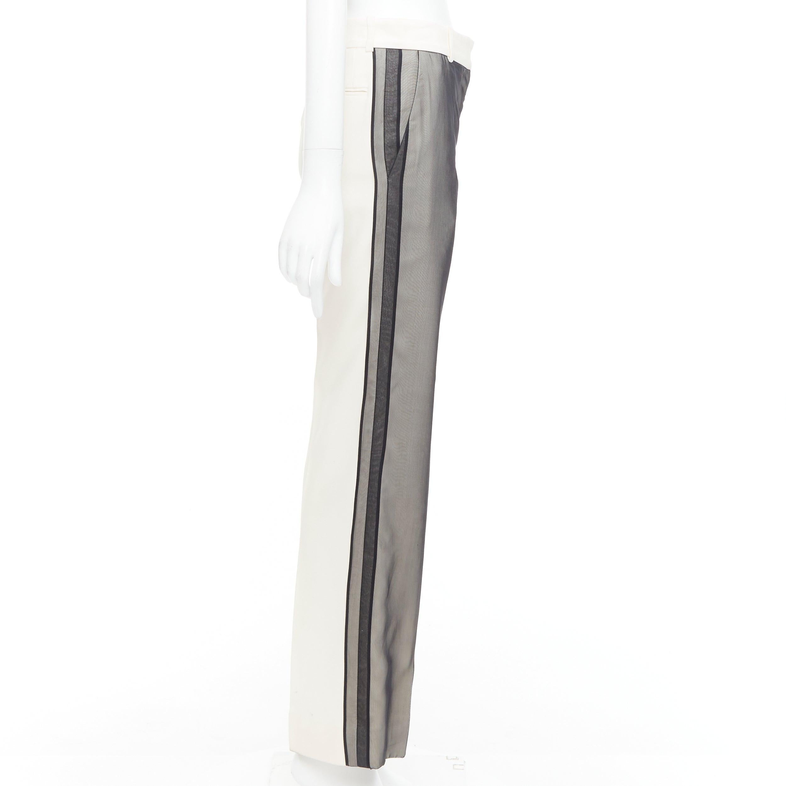 CELINE Phoebe Philo black cream sheer silk overlay wide pants FR34 XS In Fair Condition In Hong Kong, NT