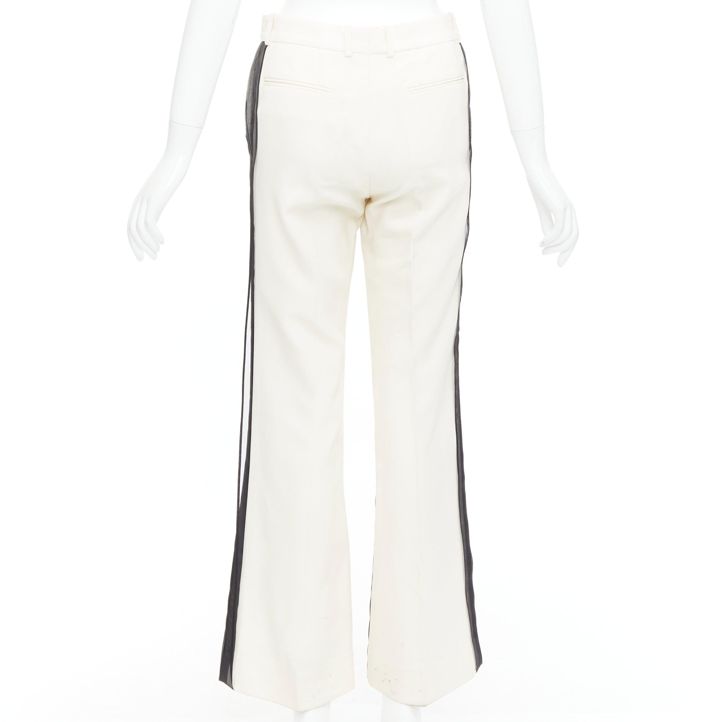 Women's CELINE Phoebe Philo black cream sheer silk overlay wide pants FR34 XS