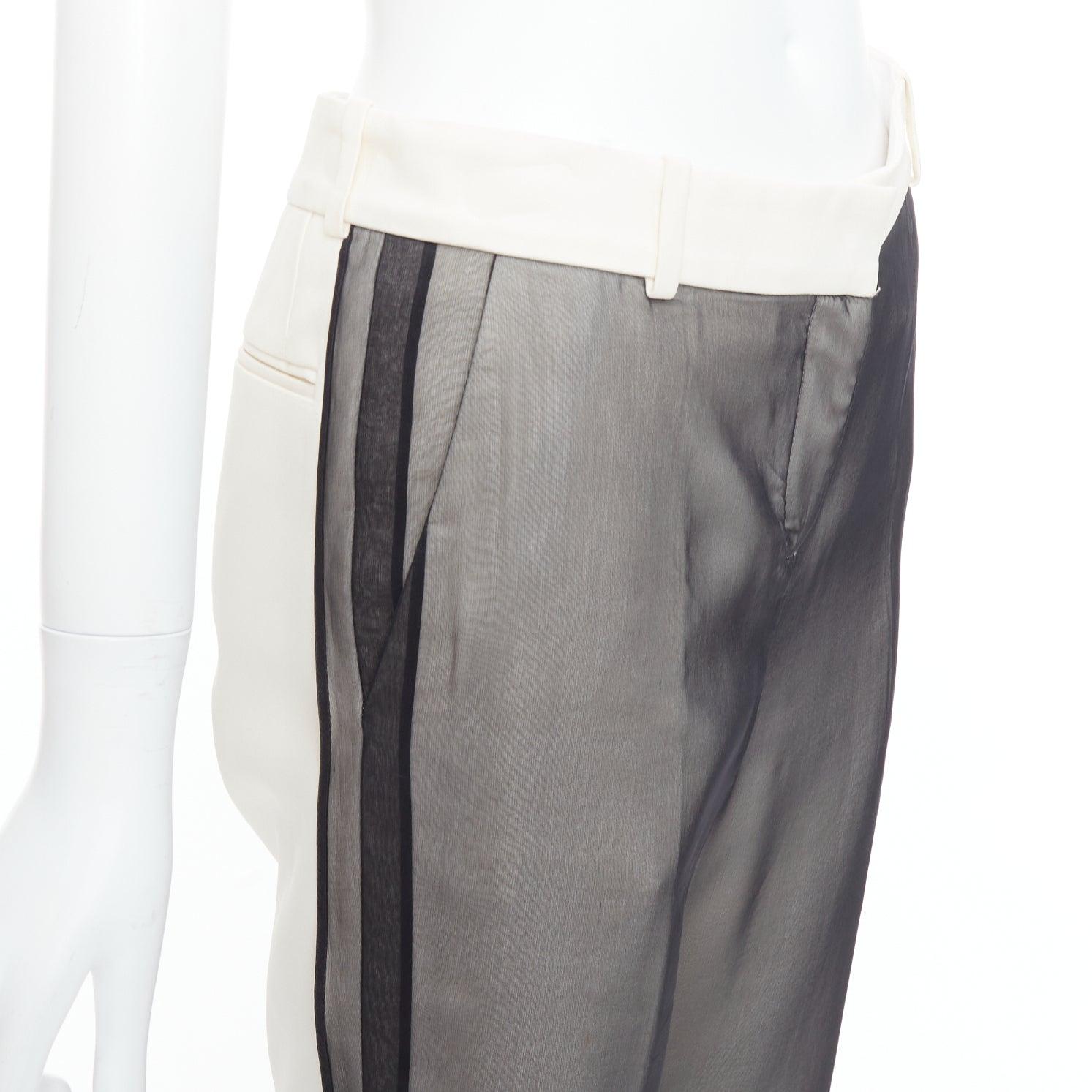CELINE Phoebe Philo black cream sheer silk overlay wide pants FR34 XS 1