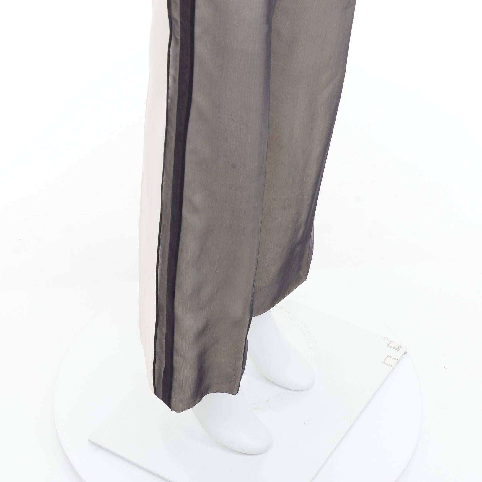 CELINE Phoebe Philo black cream sheer silk overlay wide pants FR34 XS 2
