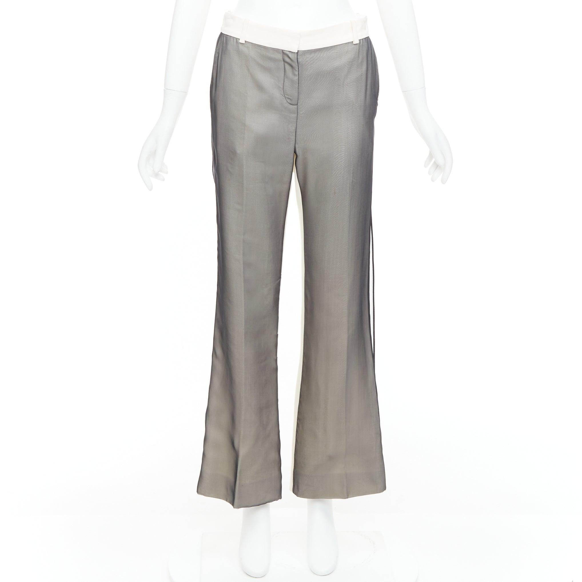 CELINE Phoebe Philo black cream sheer silk overlay wide pants FR34 XS 4
