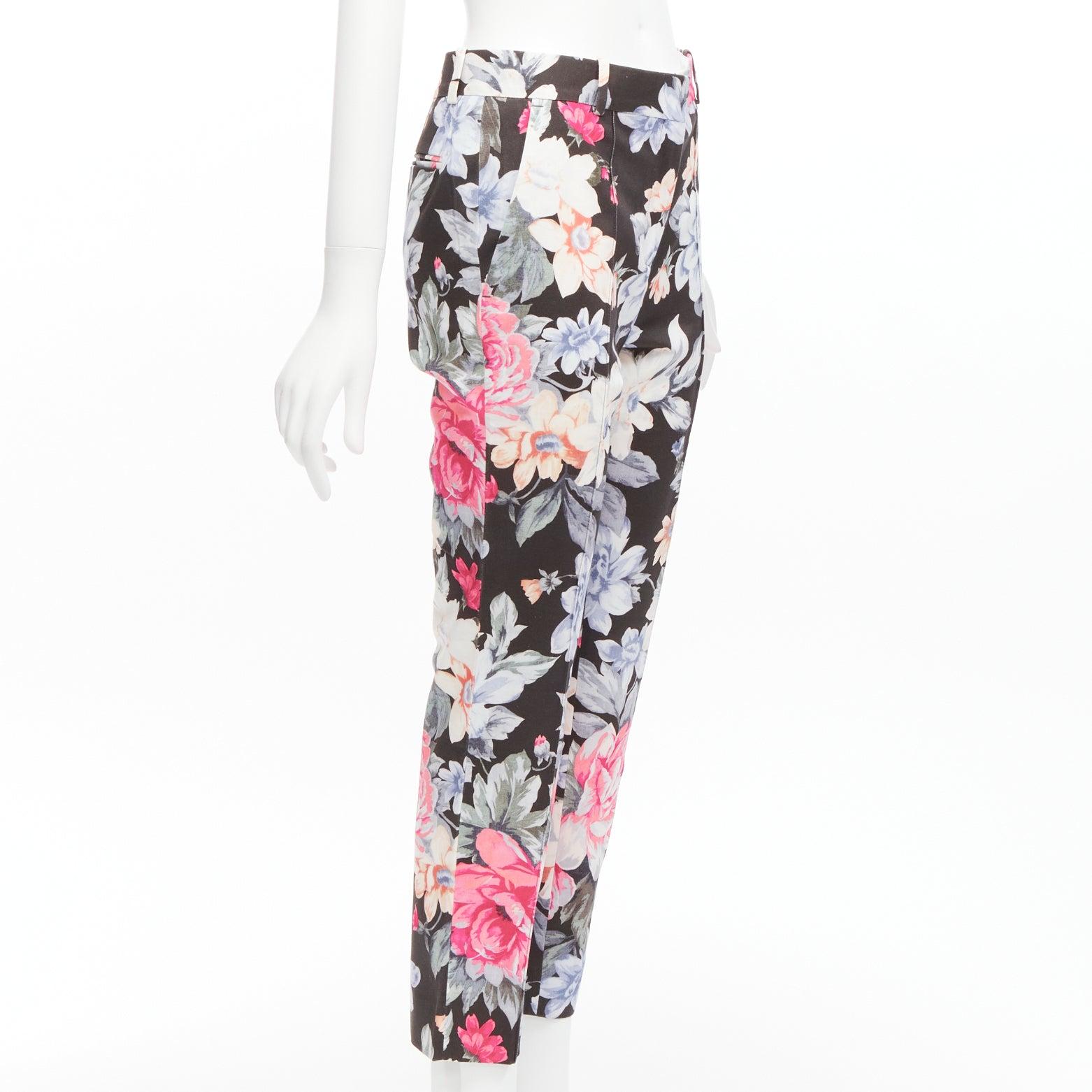 Black CELINE Phoebe Philo black floral print cotton twill tapered pants FR34 XS For Sale