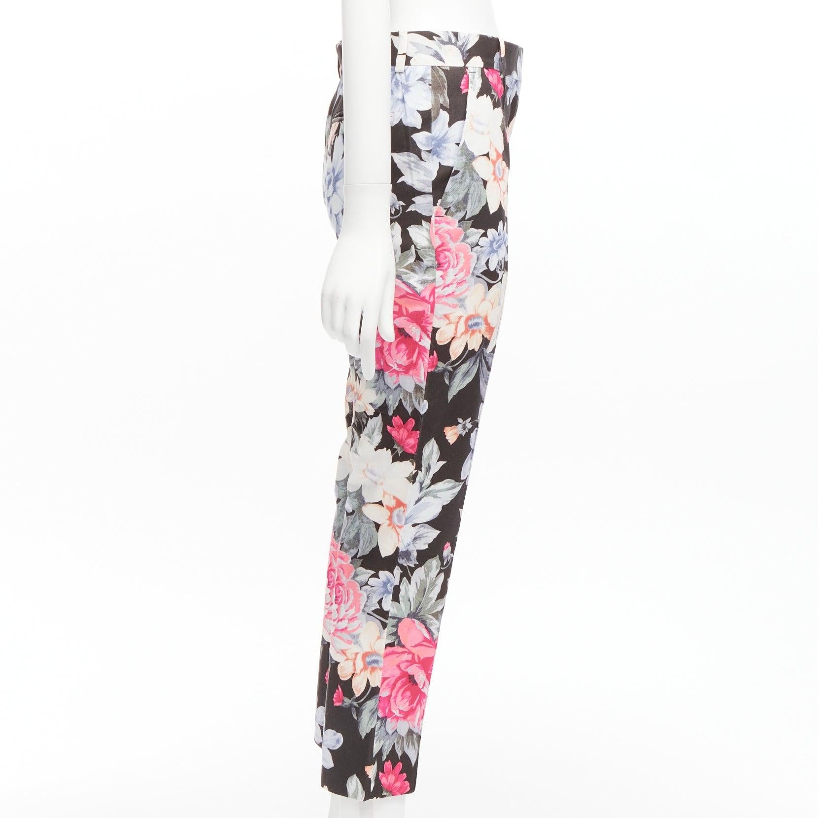 CELINE Phoebe Philo black floral print cotton twill tapered pants FR34 XS In Excellent Condition For Sale In Hong Kong, NT