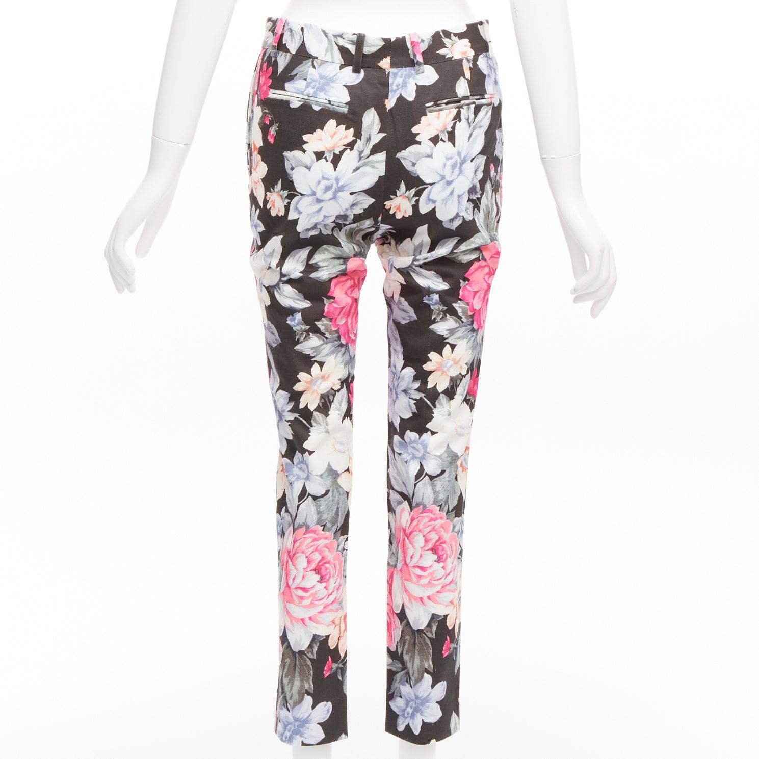 Women's CELINE Phoebe Philo black floral print cotton twill tapered pants FR34 XS For Sale