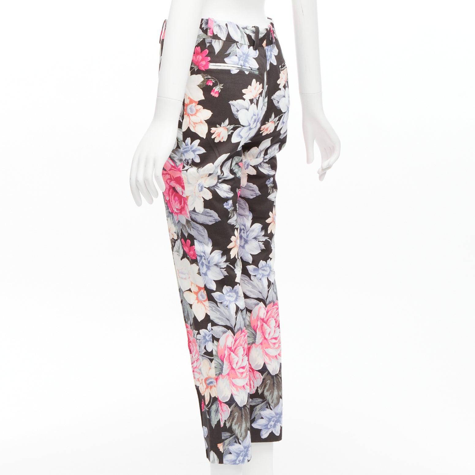 CELINE Phoebe Philo black floral print cotton twill tapered pants FR34 XS For Sale 1