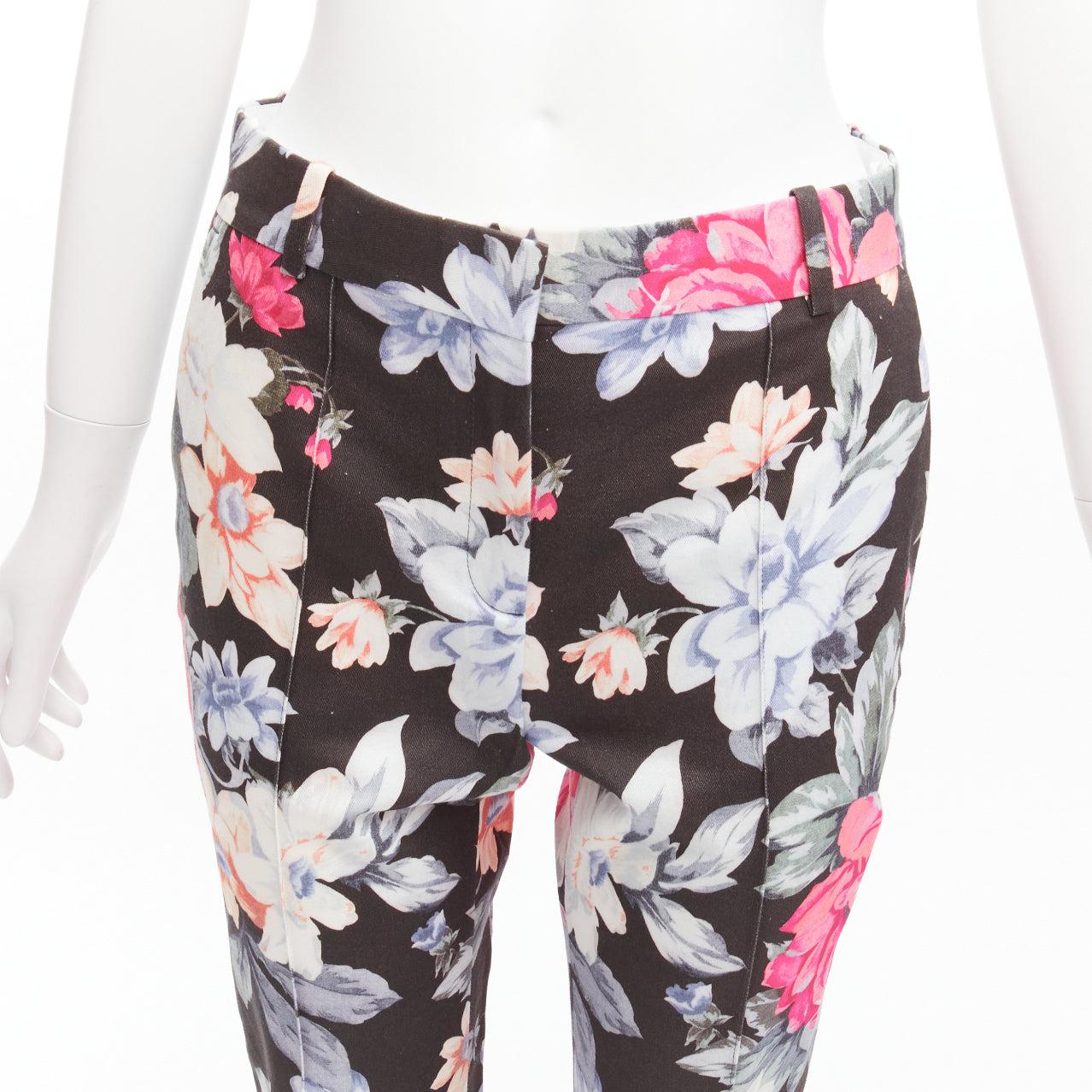 CELINE Phoebe Philo black floral print cotton twill tapered pants FR34 XS For Sale 2